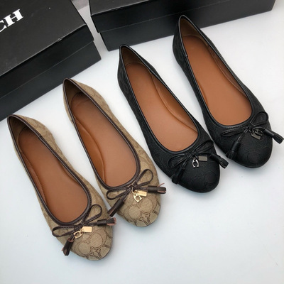 Coach foreign trade Europe and the United States 2025 new C line fabric tassel bow flat shoes comfortable bean shoes milk shoes