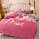 Louis Vuitton Trendy Thick Milk Fleece Four-Piece Set Winter Warm Baby Fleece Bed Sheet Duvet Cover Reversible Fleece Bedding