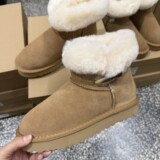 Women's Sangpo Village Sheepskin Thick Sole Snow Boots 2026 Winter New Cotton Shoes Genuine Leather Fur Horn Button UGG