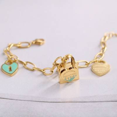 Tiffany Titanium French Elegance Home Classic Blue Drip Lock Heart Bracelet Women Sweet De-aging Style