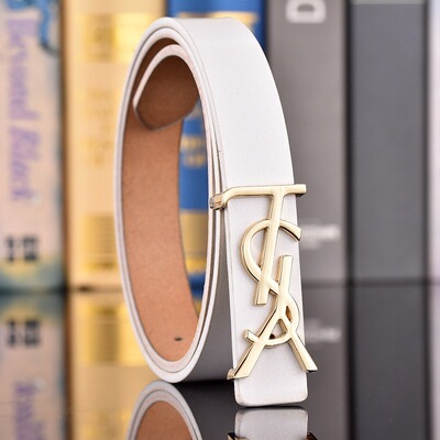 YSL 2025 Women's Fashion Big Brands Luxury Two-tier Cowhide Belt Ladies' Fashion Simple Genuine Leather Dress Cow
