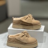 Bow knot fur heightening snow boots women 2026 winter fleece fur one-piece warm slip on padded shoes UGG