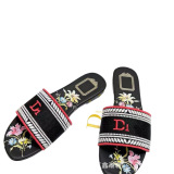 Foreign Trade Dior Embroidery Slippers Red Fashion Casual Sheepskin Slippers