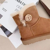 Winter classic wood buckle snow boots women sheepskin fleece one piece wool boots genuine leather fleece thickened warm cotton shoes UGG
