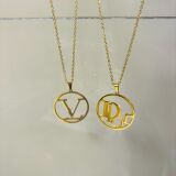 Stainless steel new letter necklace Dior brand gold pendant sweater chain waterproof color
