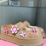 Women's Shoes Cotton Shoes Half Heel Snow Cotton Wool Lining Bea Mary Jane Thickened Outdoor Embroidery Winter UGG