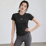 american alo spring summer women high elastic short sleeve quick dry t-shirt breathable pilates gym wear running training sports top