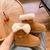 Winter Fur Snow Boots Women Wool Snow Cotton Boots Warm Motorcycle Rider Boots Fleece Padded Wool UGG