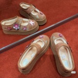 Women's Shoes Cotton Shoes Half Heel Snow Cotton Wool Lining Bea Mary Jane Thickened Outdoor Embroidery Winter UGG