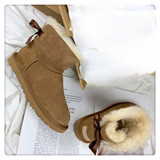 2026 Winter Classic Single Silk Strap Wool Snow Boots Sheepskin Fur All-In-One Women's Low Tube Bow Knot Warm Cotton Boots UGG