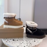 2026 cross-border new outdoor winter short leather wool braided ethnic fleece warm shoes wool snow boots women UGG