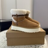 2026 cross-border new outdoor winter short leather wool braided ethnic fleece warm shoes wool snow boots women UGG