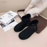 Winter classic wood buckle snow boots women sheepskin fleece one piece wool boots genuine leather fleece thickened warm cotton shoes UGG