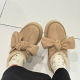 2026 New Cotton Shoes Women Bow Fall Winter Fleece Bag Heels Indoor Home Shoes Thick Sole Warm Snow Boots UGG