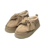 2026 New Cotton Shoes Women Bow Fall Winter Fleece Bag Heels Indoor Home Shoes Thick Sole Warm Snow Boots UGG