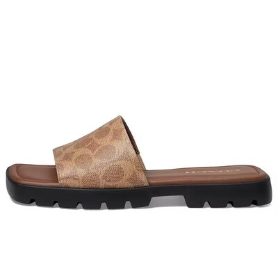 Coach Letters Floral Platform Slippers Outside Summer Flip Flops All-Match Beach Casual Fashion Lightweight Women's Shoes