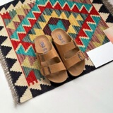 Cross-border cork bottom double belt semi-slip sandals women outer wear lazy Birkenstocks cowhide sandals manufacturers hand out UGG