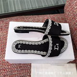 Foreign Trade Dior Embroidery Slippers Red Fashion Casual Sheepskin Slippers