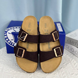Birken All Cowhide Birken 2025 Summer Vintage Genuine Leather Cork Flat Sandal Unisex Couple Same Line Sandal Slipper