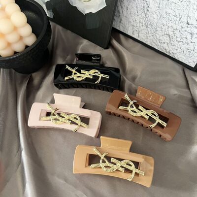 ySL Black Large Gripper Korean Style Elegance YS Metal Letter Shark Clip Back of Head Disc Hair Clip Fashion Hair Accessories Headwear