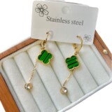 Brand Lucky Grass Titanium Steel Earrings Chain Fringe Zircon Earrings Black White Green Four Leaf Clover Earrings