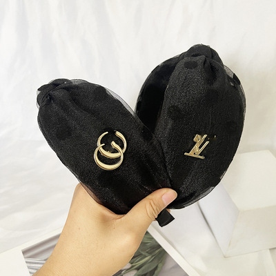 Louis Vuitton Korean Polka Dot Vintage Middle Knotted Hair Band Girls Hair Band Mori Show Face Small Wide Bow Hair Cave