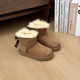 2026 Winter Single Silk Band Bow Children's Snow Boots Short Sheepskin Fleece Integrated Thickened Thermal Anti-slip Cotton Shoes UGG