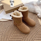 2026 classic burst snow boots women sheepskin fur double ribbon bow winter thickened warm mid calf boots UGG