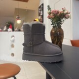 Winter Fur Snow Boots Women Wool Snow Cotton Boots Warm Motorcycle Rider Boots Fleece Padded Wool UGG