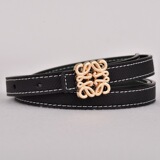 Loewe Light Luxury Embossed Letter Slim Belt Women Lychee Leather Slim Belt Dress Tail Belt