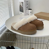 Outer Wear Warm Cotton Slippers Bag Toe Slippers Sheepskin Fur All-in-One Thick Sole Increase Non-slip Women's Wool Slippers Cotton UGG