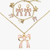 Fresh Sweet Bow Necklace Earring Set Bow Bracelet Creative Set