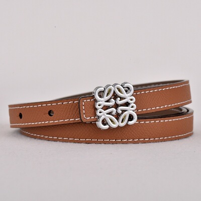 Loewe Light Luxury Embossed Letter Slim Belt Women Lychee Leather Slim Belt Dress Tail Belt