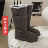 Sangpo snow boots women winter new leather buckle knight boots fleece padded cotton shoes sheepskin wool one-piece long boots UGG