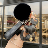 Leather padded kitten key ring creative old flower light luxury women bag pendant cute car pendant small gift