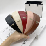 Korean style Chanel style double c leather sponge headband net red with headband 2023 new summer candy color hair card jewelry