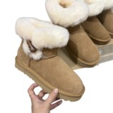 Women's Sangpo Village Sheepskin Thick Sole Snow Boots 2026 Winter New Cotton Shoes Genuine Leather Fur Horn Button UGG