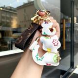Cross-border European and American new keychain men's and women's creative kitten key chain car key rope pendant leather rope