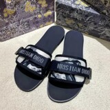 Dior Flip Flops Women 2026S Summer Outerwear Embroidered Letters Flat Casual Velcro Stickers Foreign Trade Beach Candle Mop