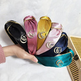 Gucci Niche Korean Style Double Gold Rim Headband Hair Clip Wide Edge Simple Sweet Cross Band Head Button Crystal Satin Pressed Headband