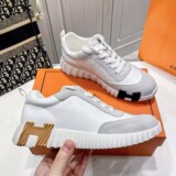 Hermes Genuine Leather Casual Sneakers Black White In Stock Men's Shoes