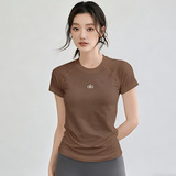 american alo spring summer women high elastic short sleeve quick dry t-shirt breathable pilates gym wear running training sports top