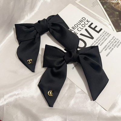 Satin Large Vintage Long Ribbon Bow Hair Clip Multicolor Triangle Wine Red Bow Spring Clip Hair Accessories