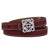 Loewe Light Luxury Embossed Letter Slim Belt Women Lychee Leather Slim Belt Dress Tail Belt