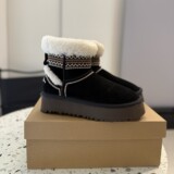 2026 cross-border new outdoor winter short leather wool braided ethnic fleece warm shoes wool snow boots women UGG