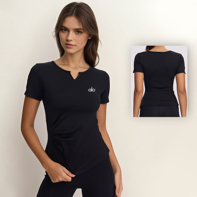 alo same style sports t-shirt summer yoga fitness pilates short sleeve running dry slim solid color top