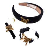 French Romantic Dior Black Set Hair Band All-Match Sponge Headband Vintage Velvet Duckbill Clip Hair Card Accessories