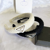 Prada lambswool inverted triangle letter headband vintage fashion headband warm hair clip autumn winter wide edge hair press card