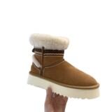 2026 cross-border new outdoor winter short leather wool braided ethnic fleece warm shoes wool snow boots women UGG