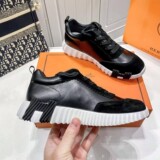 Hermes Genuine Leather Casual Sneakers Black White In Stock Men's Shoes
